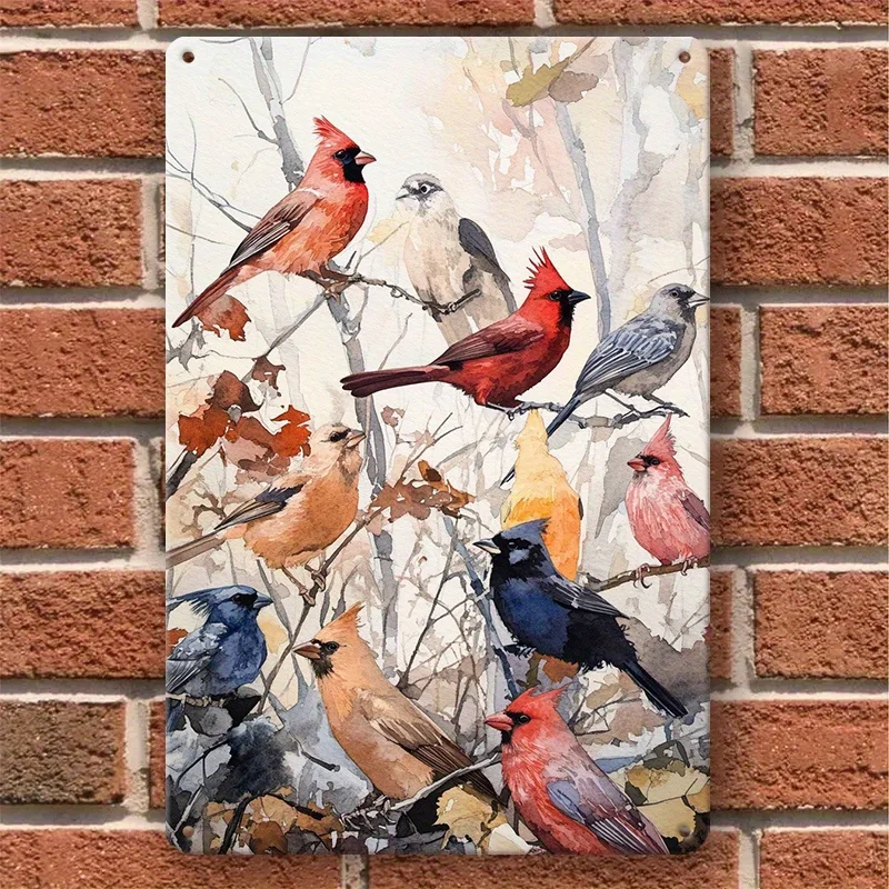 

Charming Birds Oil Painting Tin Sign Great for Home Bars Garages Clubs Restaurants and Cafes Decor 8x12 Inches Pre-drilled Hooks