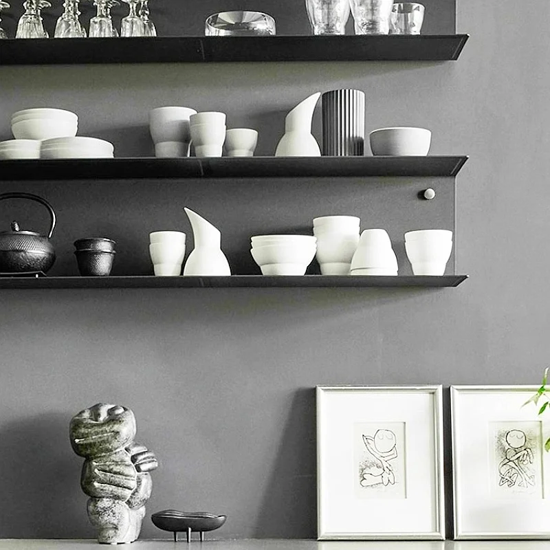 Nordic Wrought Iron Wall Shelf Simple Layer Storage Hanging Bookshelf for Kitchen