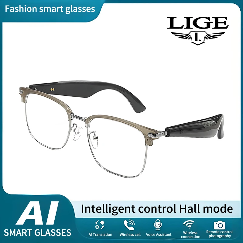 LIGE Fahsion Music Play Phone Answer AI Simultaneous Translation Smart Wireless Bluetooth Glasses Anti-Blue Light Smart Glasses