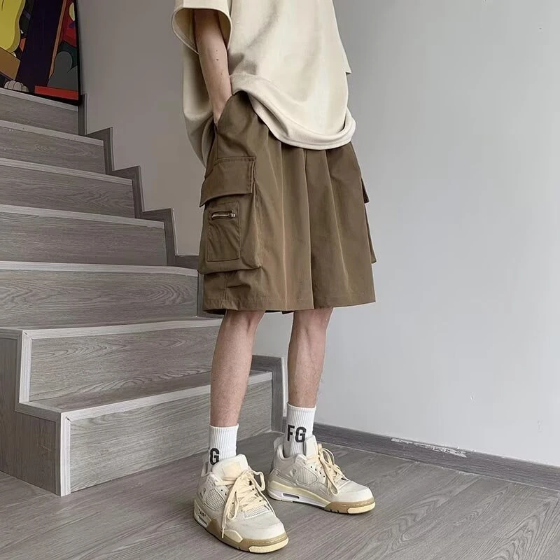 

Men's American Style Cargo Shorts Khaki Summer Retro Vintage Casual Zipper Pockets Mid-Length Streetwear Fashion Outdoor Wear
