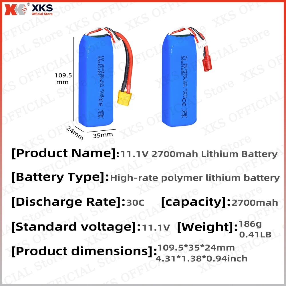 Akumulator LiPo XKS 11.1V 2700mAh 30C 3S - do łodzi bezszczotkowych i szybkich samochodów RC |   Akumulator do zabawek RC