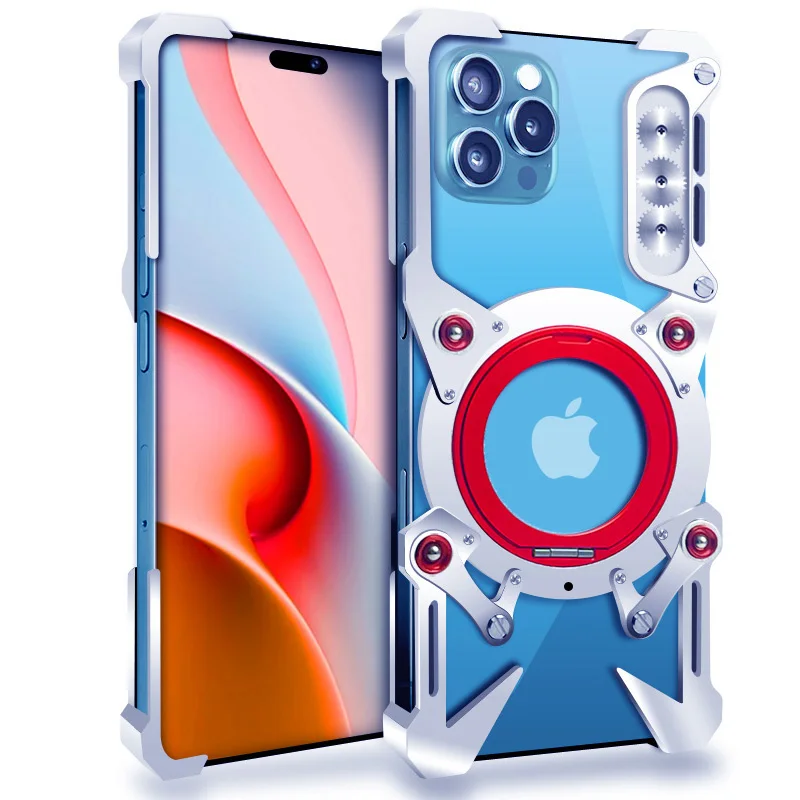 

Алюминиевый безрамный чехол для iPhone 16 Plus 12, 13, 14, 15, 16 Pro Max, вращающийся кронштейн, металлический противоударный чехол без оправы