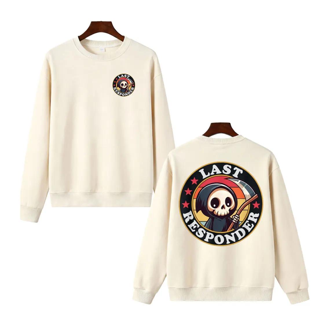 เสื้อฮู้ดดี้ลาย Grim Reaper สไตล์ตลกๆ สำหรับผู้เชี่ยวชาญด้านการศพ ดีไซน์ลำลอง คอกลม แฟชั่นสบายๆ เนื้อผ้านุ่ม ใส่สบาย สไตล์เรโทร แขนยาว