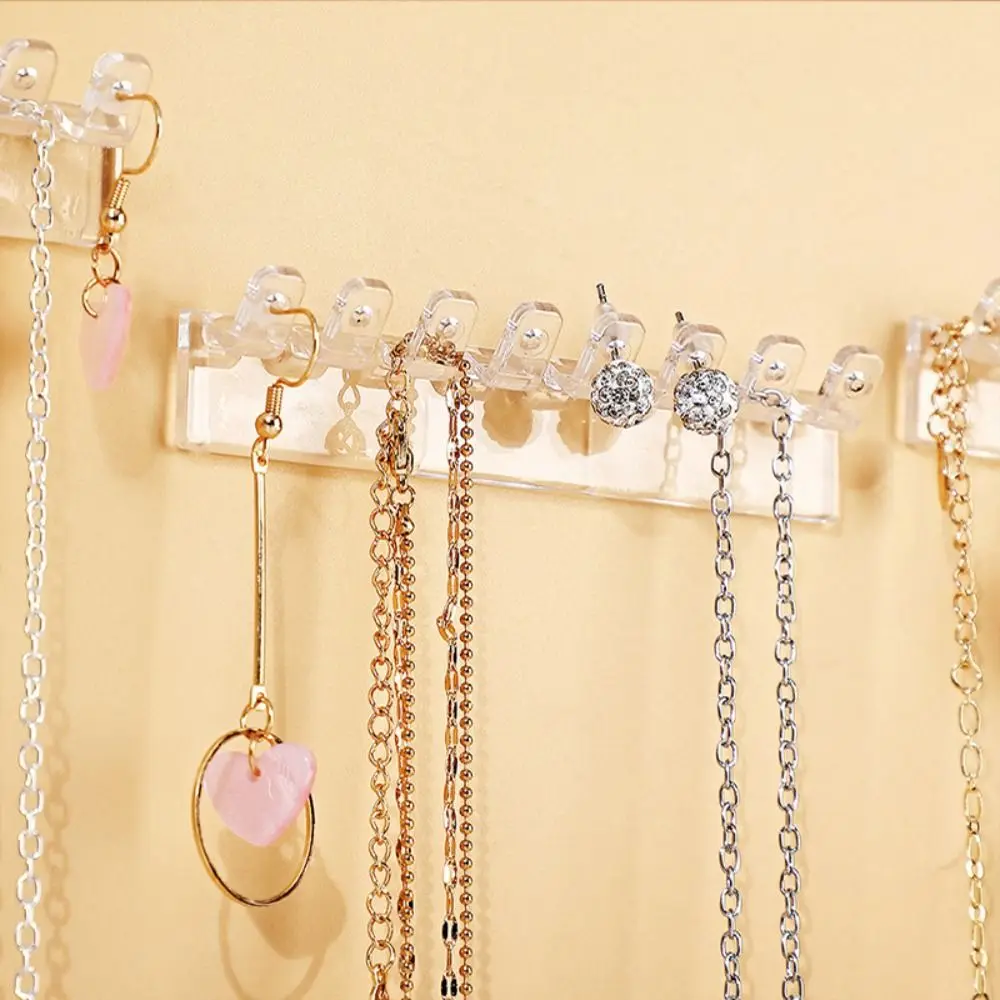 9Pcs 8 Hooks Necklace Holder Wall Mounted Multi-Functional Earrings Necklace Organizer Transparent Non Perforated