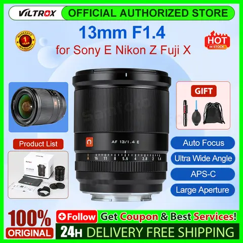 VILTROX 13mm F1.4 Large Aperture Auto Focus Ultra Wide Angle APS-C Vlog Camera Lens for Sony E Nikon Z Fuji X Mount Camera