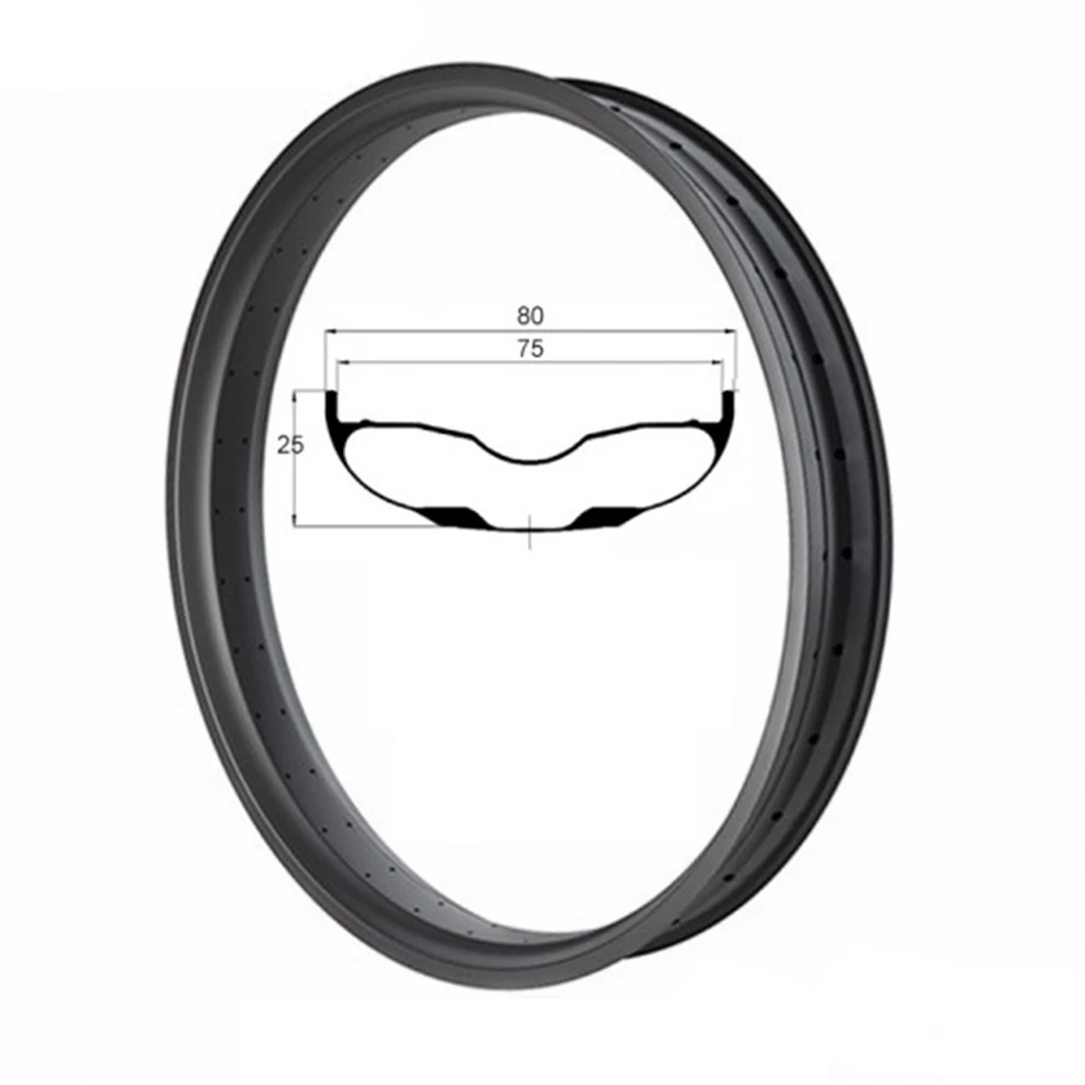 

Superlight Fat Bike Carbon Rim 24 Er 80x25mm Inner Width 75mmTubeless Hookless Fat Bicycle Rim