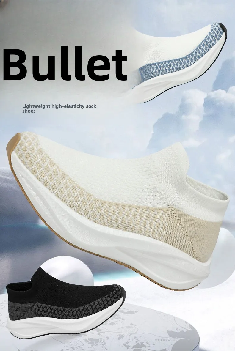 Unisex Real Boost Sneaker mit dicker Sohle, Stretch-Strick, atmungsaktiv, Übergrößen, stoßdämpfend, Sportschuhe, Laufschuhe für Damen und Herren – Detail 1