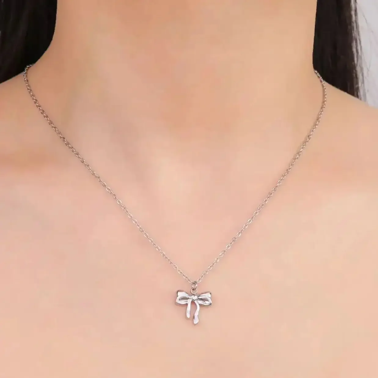 Unift Romantyczny naszyjnik kokardka dla kobiet ze stalowy wisiorek nierdzewnej biżuteria Kpop moda ślub koreański łuk opaska na szyję prezent