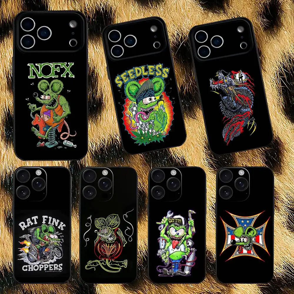 

Cartoon Rat Fink RF Phone Case For iPhone 17,16,15,14,13,12,11,Pro,XS,Max,XR,Plus,E,SE4,Mini Black Soft Cover
