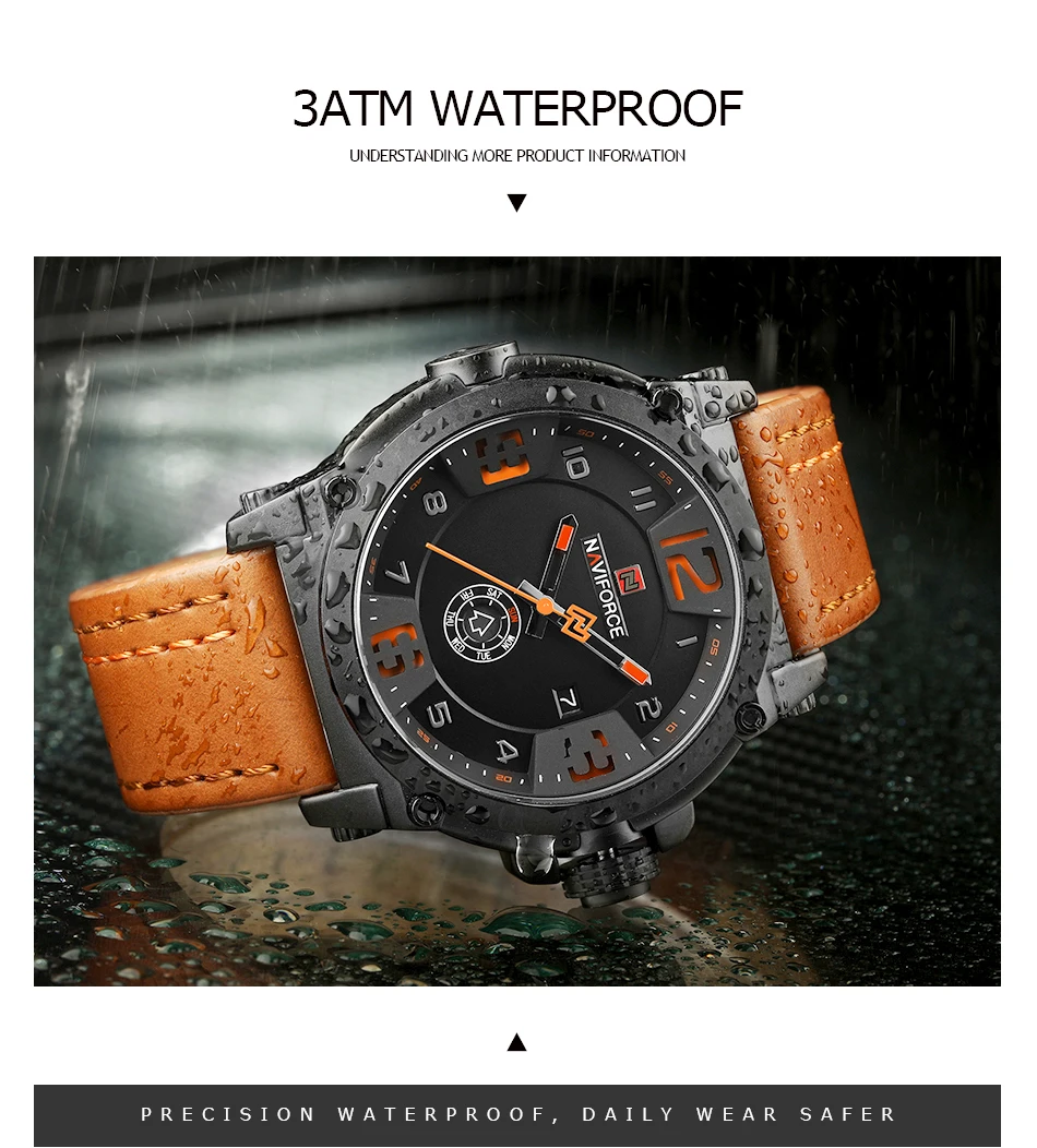 Naviforce Topmerk Luxe Mannen Sport Horloges Mannen Militaire Lederen Quartz Horloge Mannelijke Waterdichte Klok Relogio Masculino