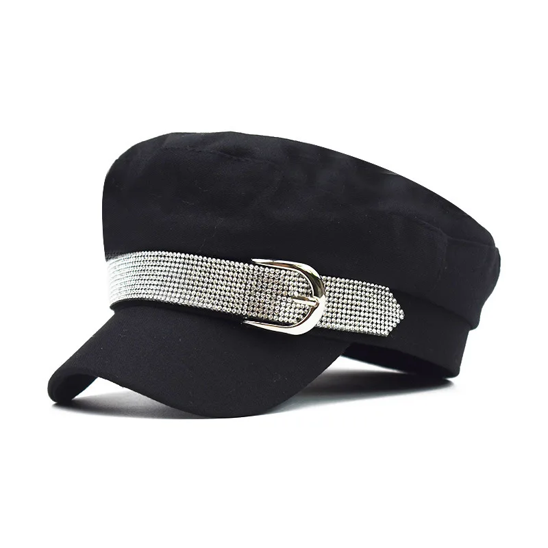 

Internet Celebrit Beret Octagonal With Rhinestones British Nav Hat For Women French Cap Classic Autumn Spring Winter