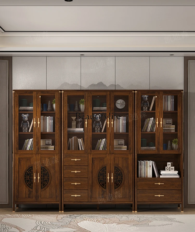 

New Chinese Style Solid Wood Frame Living Room Storage Floor against the Wall Assembled Cabinet