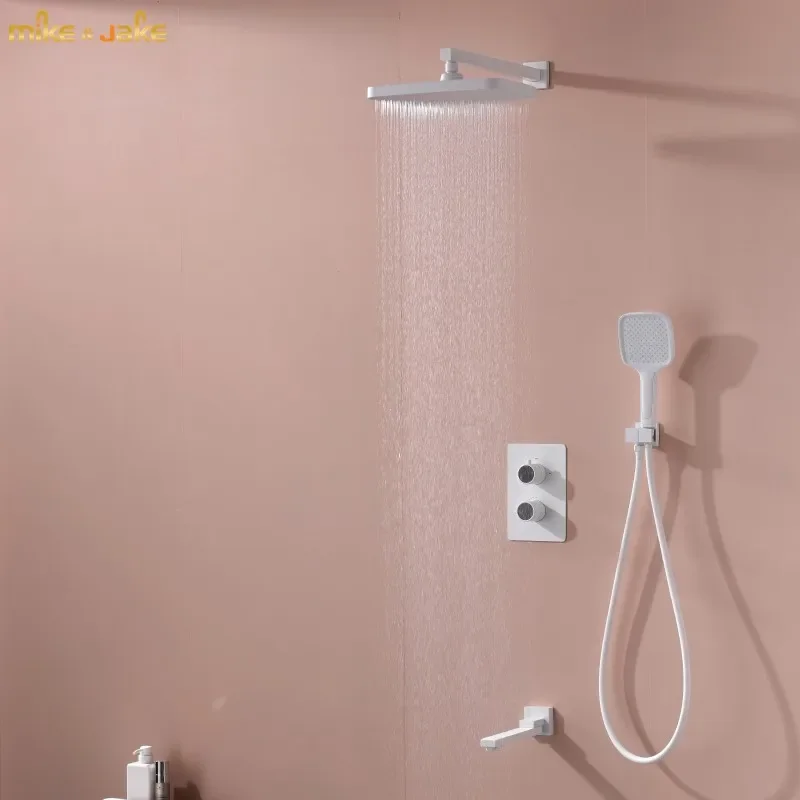 

Digital shower set wall Shower kit white bath tap type concealed constant embedded thermostatic