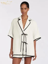 Clacive Summer Loose Beige Cotton 2 Piece Sets Women Outfit 2025 Casual Half Sleeve Shirt With High Waist Mini Skirt Set Female