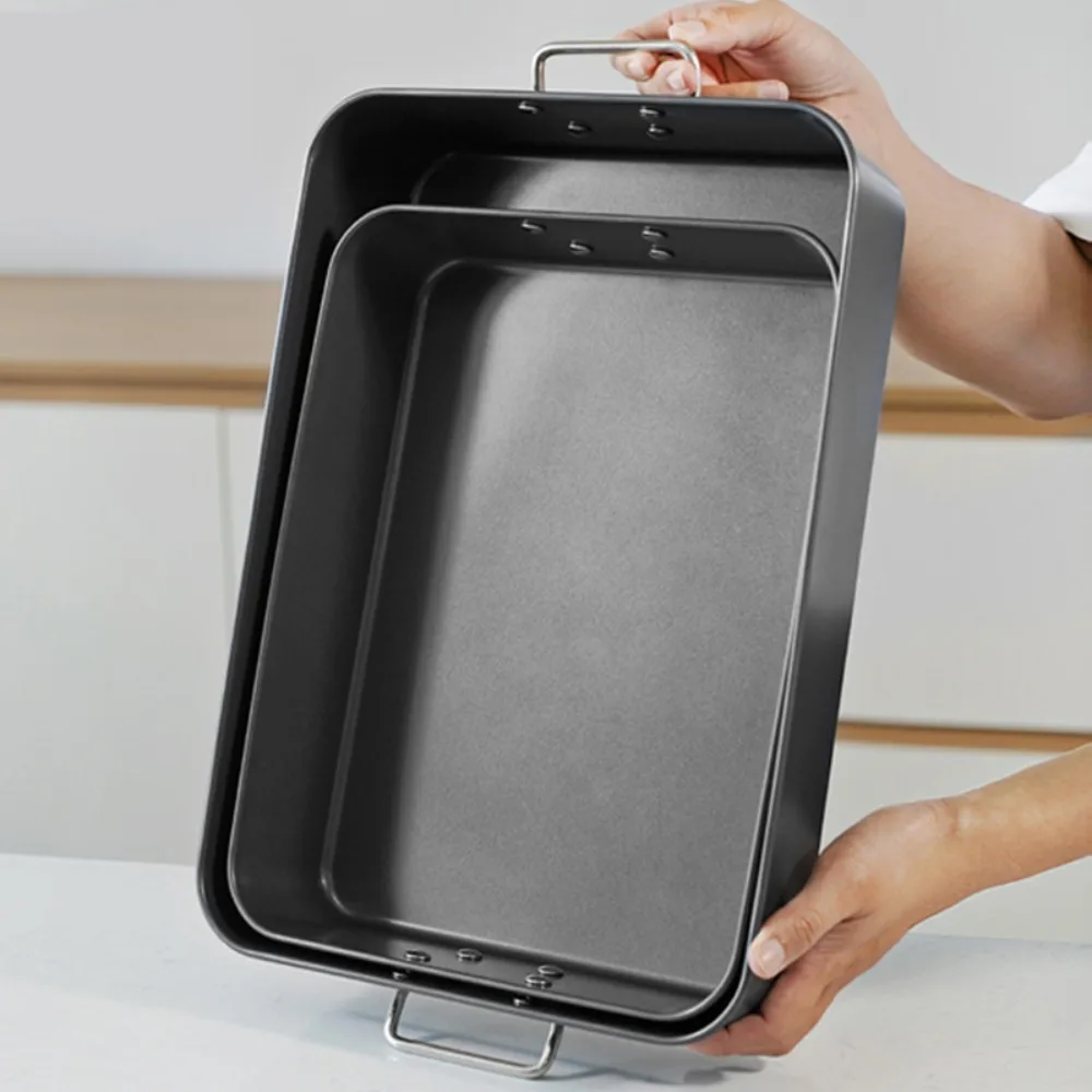

Easy To Clean Rectangular Chicken Roasting Pan Carbon Steel with Handle Lasagna Pan Nonstick Thickened Cake Pan Bakery