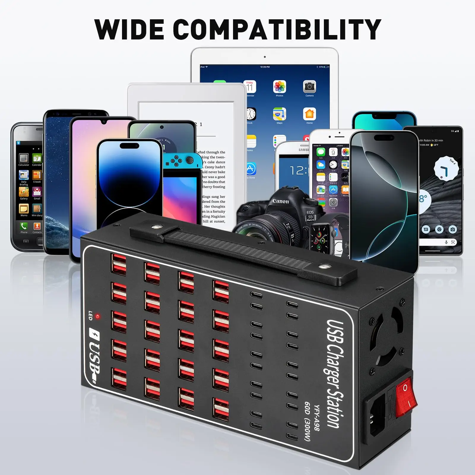 

300W Universal Multi USB TypeC Charger Station 60Port Fast Charging Carregador for iPad iPhone 17 16ProMax Samsung Tablet 충전기