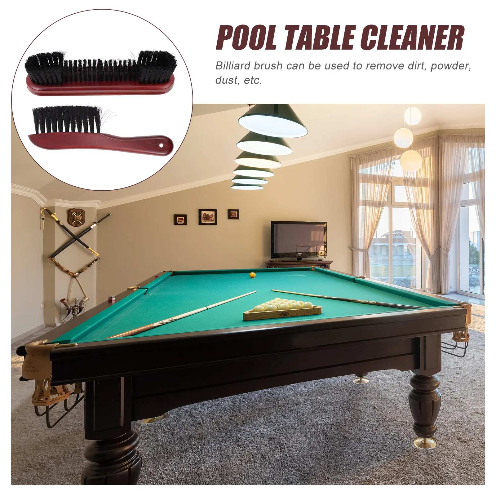 

2Pcs Billiard Table Cleaner Brush Wooden Handle Long Bristle Hair Cleaning Tool Pool Table Sweeper No Scratch Dust Powder