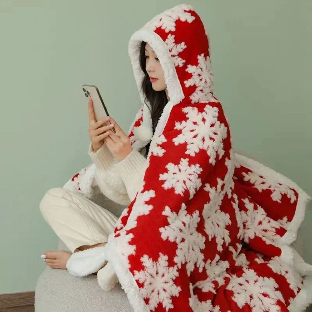 Kawaii Wearable Blanket Coral Velvet Christmas Warm Throw Blanket In Winter Hooded Cloak Blankets Adults Kids New Years Gifts