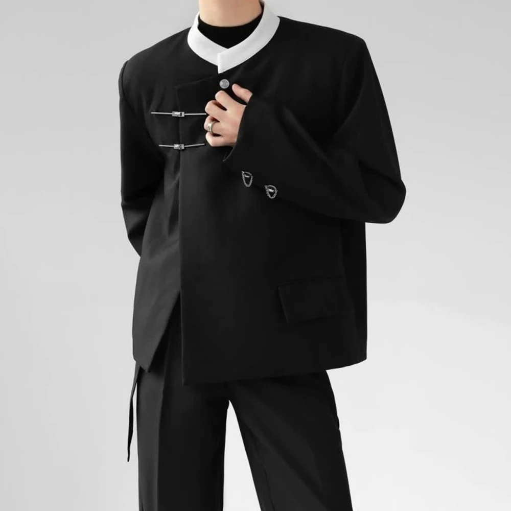 

Mens Spring Jacket Metal Buckle Side Placket Jacket Fashion Chinese Retro Youth Campus Leisure Long Sleeve Top Mens Clothing