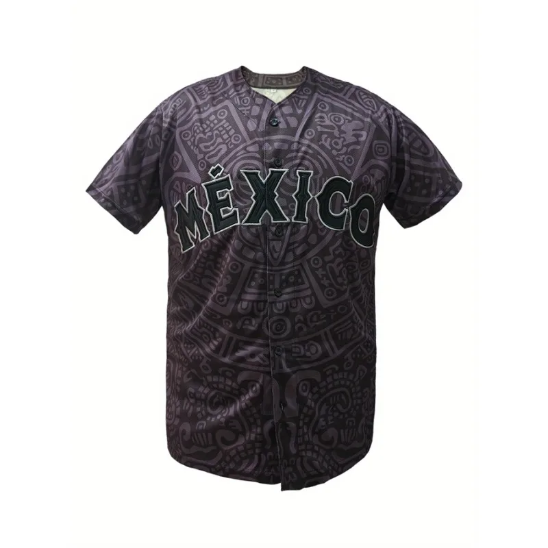 قميص بيسبول رجالي بأكمام قصيرة مع تطريز "MEXICO" قابل للتنفس وفضفاض مناسب للحفلات والرياضة والأنشطة الخارجية #4