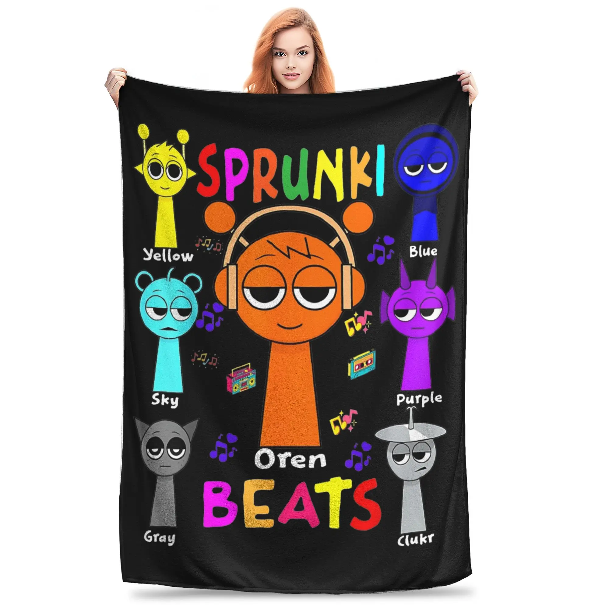 Incredibox Sprunki Blankets Fleece All Season Horror Game  Multifunction Throw Blankets for Home Car Plush Thin Quilt