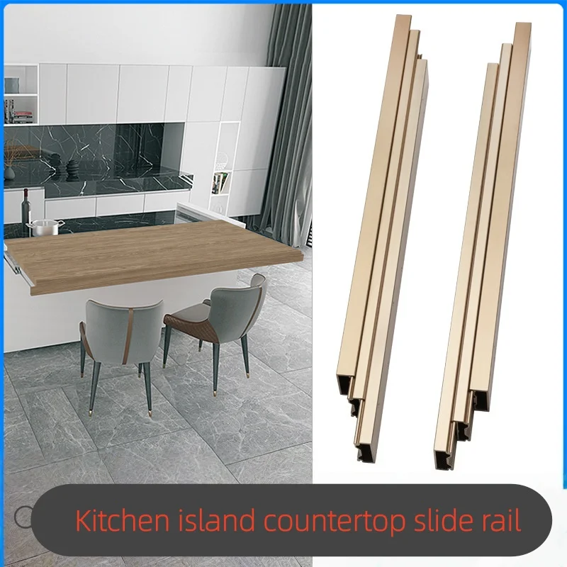

Kitchen Island Countertop Sliding Rail, Dining Table Telescopic Pull-out Track for Moving The Tabletop, Extending Guide Rail