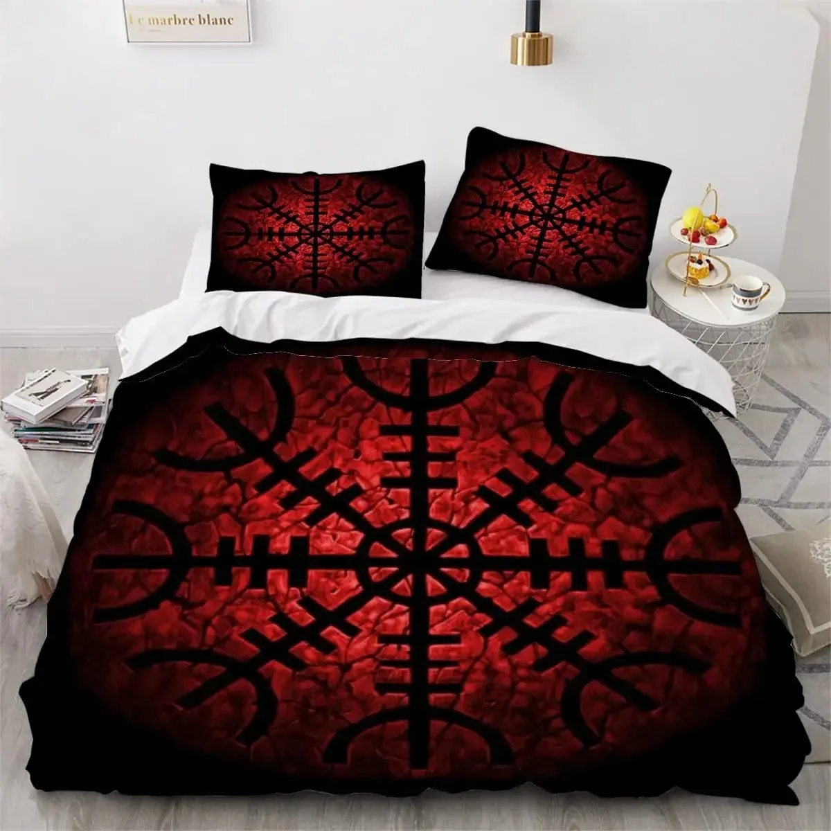 Viking Duvet Cover Set Nordic Viking Runes Print Bedding Set for Kids Teen Men King Size 2/3pcs Soft Polyester Comforter Cover