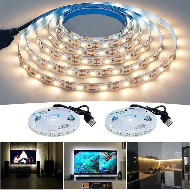 2-5m DC 5V USB LED Strips 2835 White Warm White LED Strip Light TV Background Lighting Tape Home Decor Lamp LED String Light