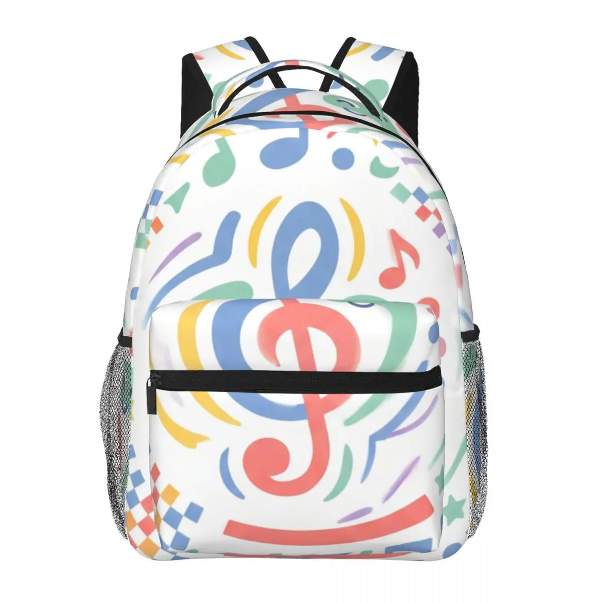 Soft Aesthetic Student Backpack Diagonal Music Note Piano Key Geometry Equalizer Cute Kawaii Black W Sweet Bookbag for Girls Gym