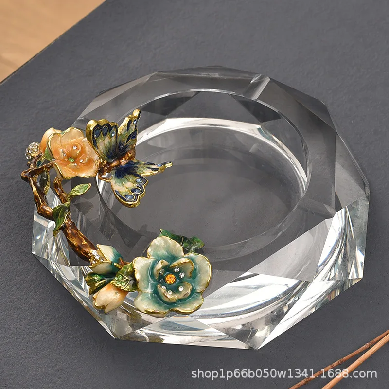 DSA enamel colored glass ashtray Flower Blossom Fortune Butterfly Office Home Crafts Handmade Light Luxury Ornament