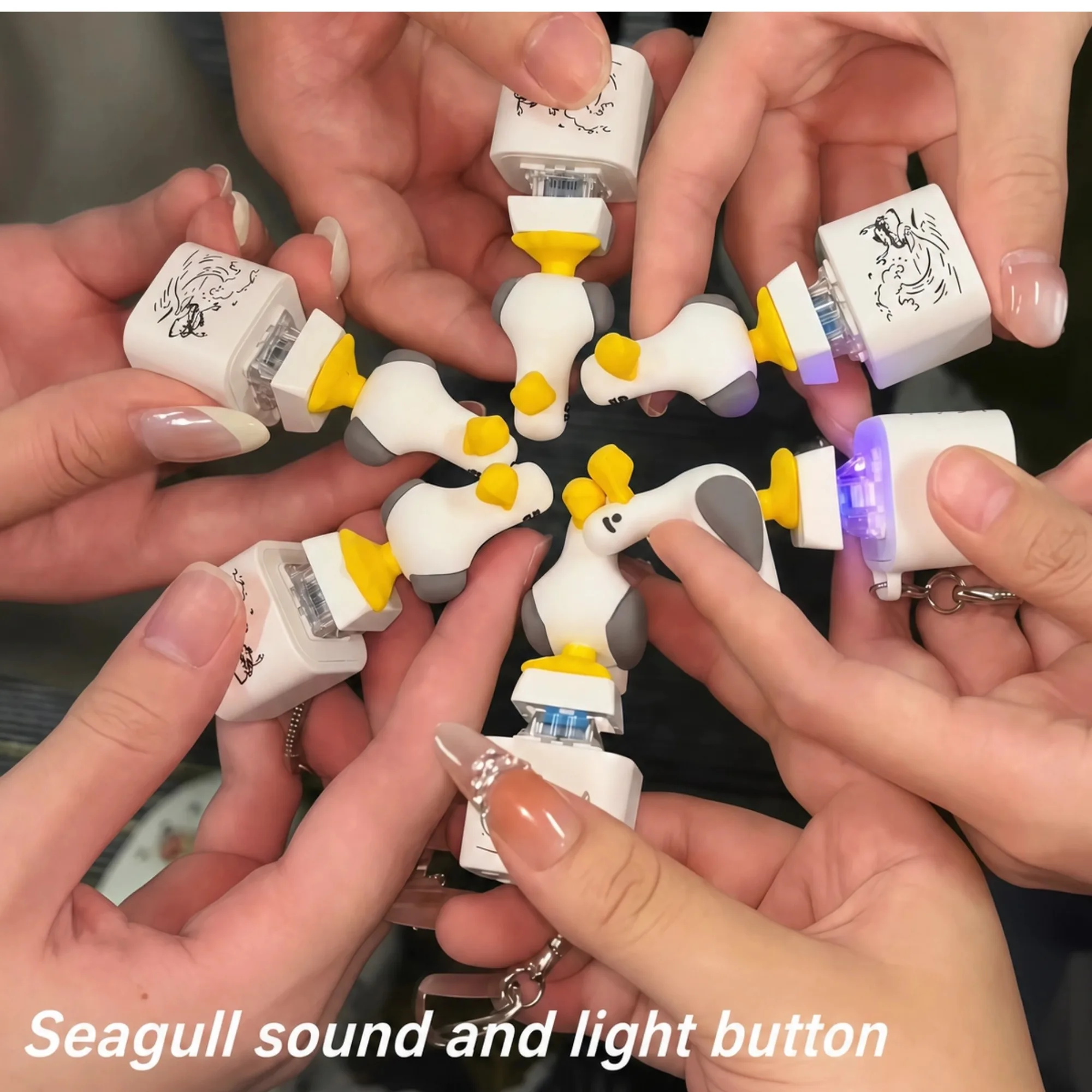 1pc Seagull Mine Sound Button Keychain Rechargeable Fidget Clicker with Real Sound and LED Light  Funny Gifts for Friends