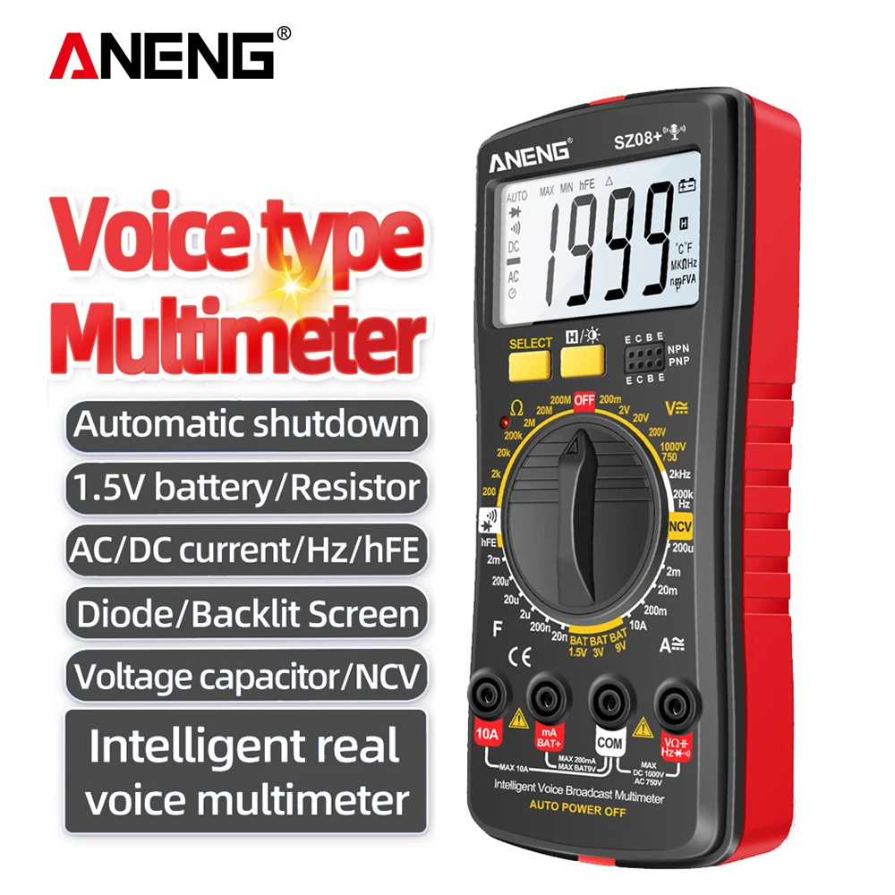 ANENG SZ08+ Intelligent Voice Broadcasting Multimeter AC/DC Current Meter Hz hEF Capacitance Meter Professional Electrician Tool