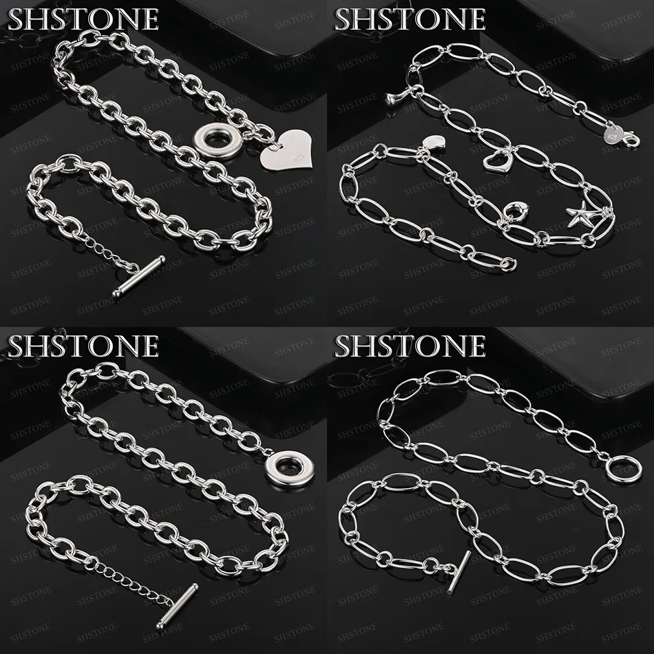 

New 925 Sterling Silver Heart Starfish Oval Chain OT Clasp Necklace Charm Fashion Jewelry Christmas Party Accessories Gift