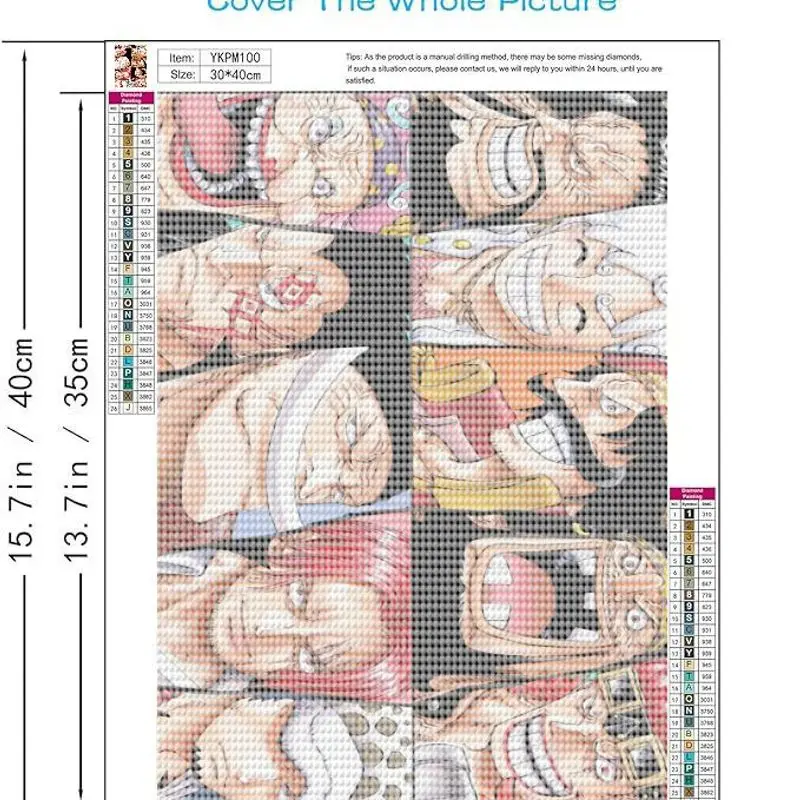 원피스 애니메이션 다이아몬드 페인팅 키트 1개, 5D 풀 드릴 DIY 상징적인 만화 캐릭터 아트 세트, 루피, 샹크스, 화이트비어드 포함