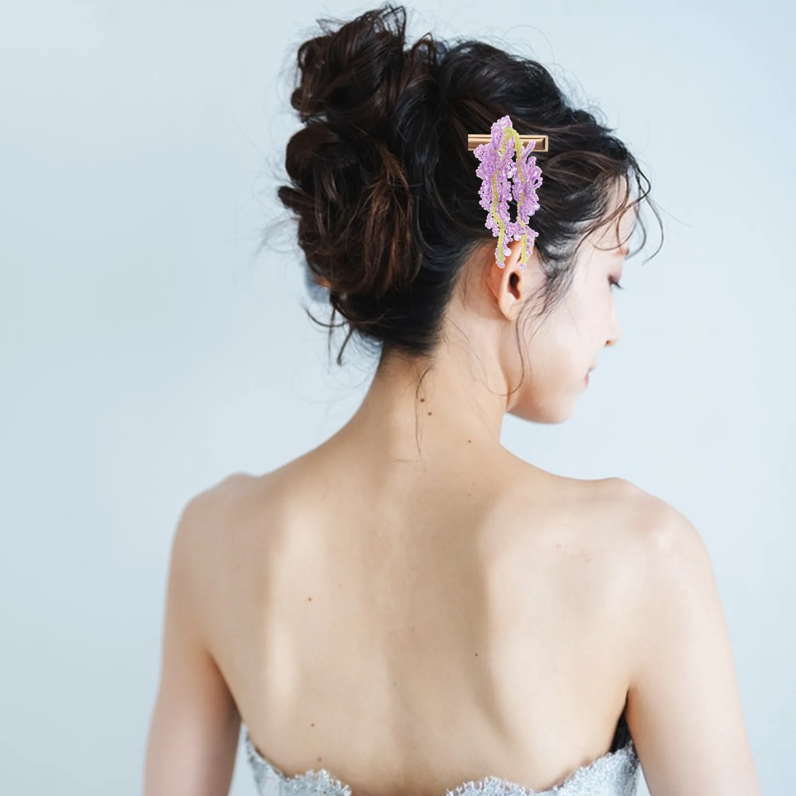 DIY Hair Accessories Wisteria Flower Tassel Clip Making Kit Realistic Floral Charm Bridal Hair Ornament for Women view 2
