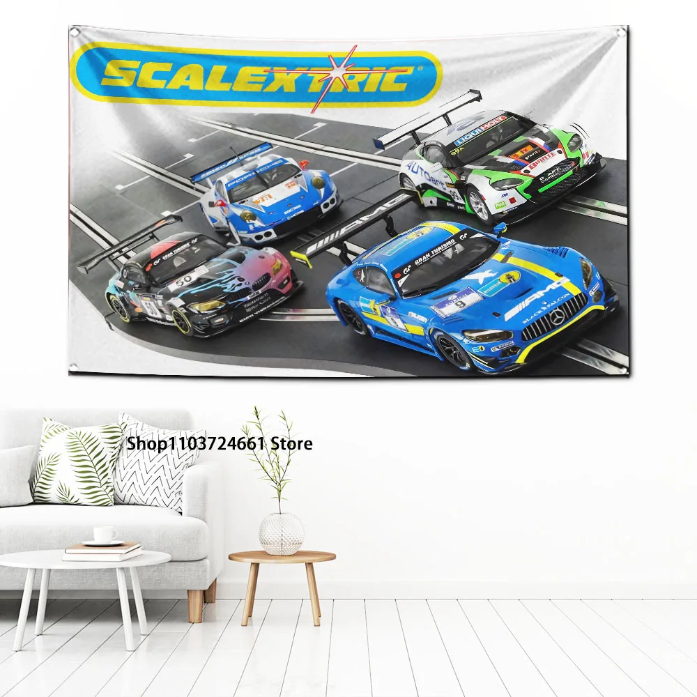 2024 Scalextrics Model Motor Racing Flag Polyester Digital Printing Banner for Garage Wall Art Out Door Decoration