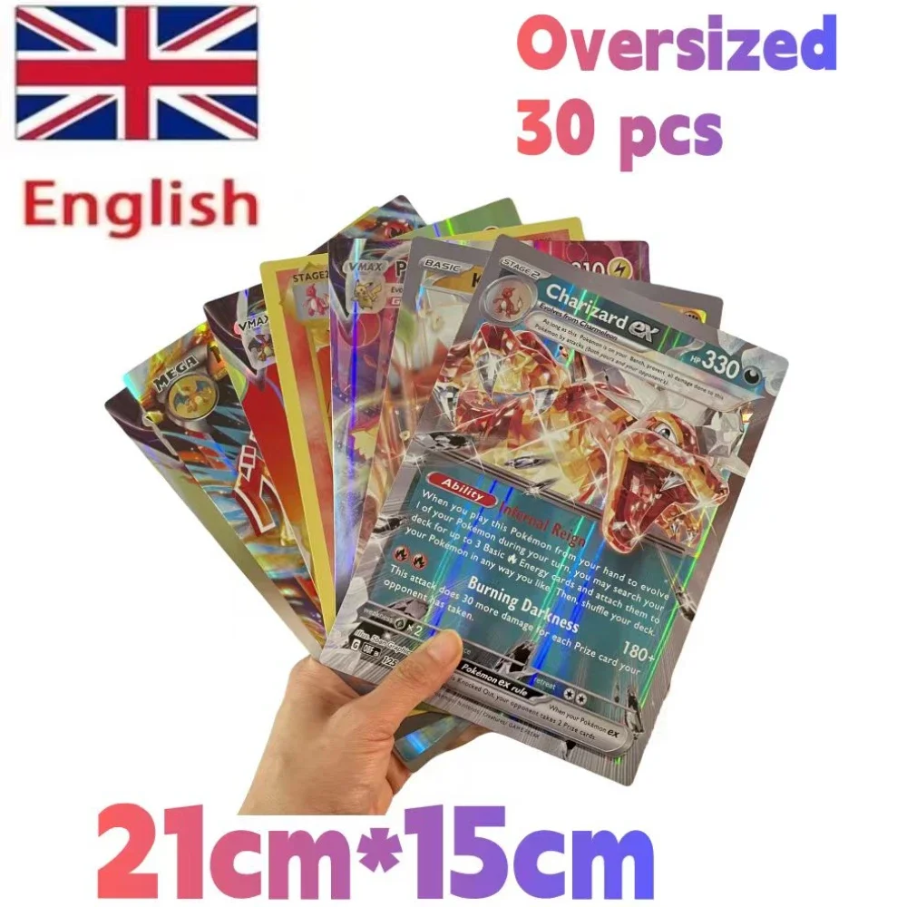 

2024 Oversized Pokemon Cards 30Pcs Jumbo Letters Card Vmax Vstar GX Arceus Pikachu Charizard Super Shiny Rare Card Birthday Gift