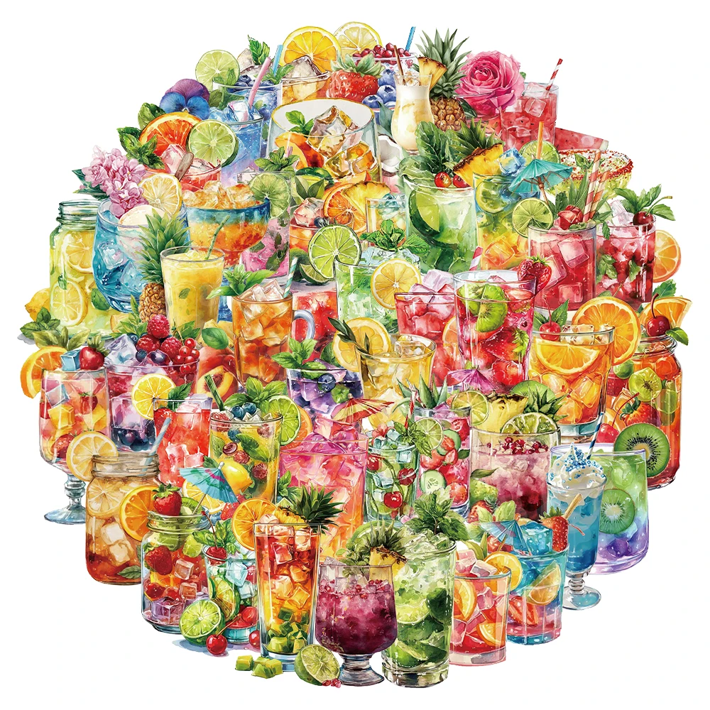 

50PCS Creative Summer Beverages Personalized PET Transparent Material Stickers Handheld Account Material Decorative Stickers
