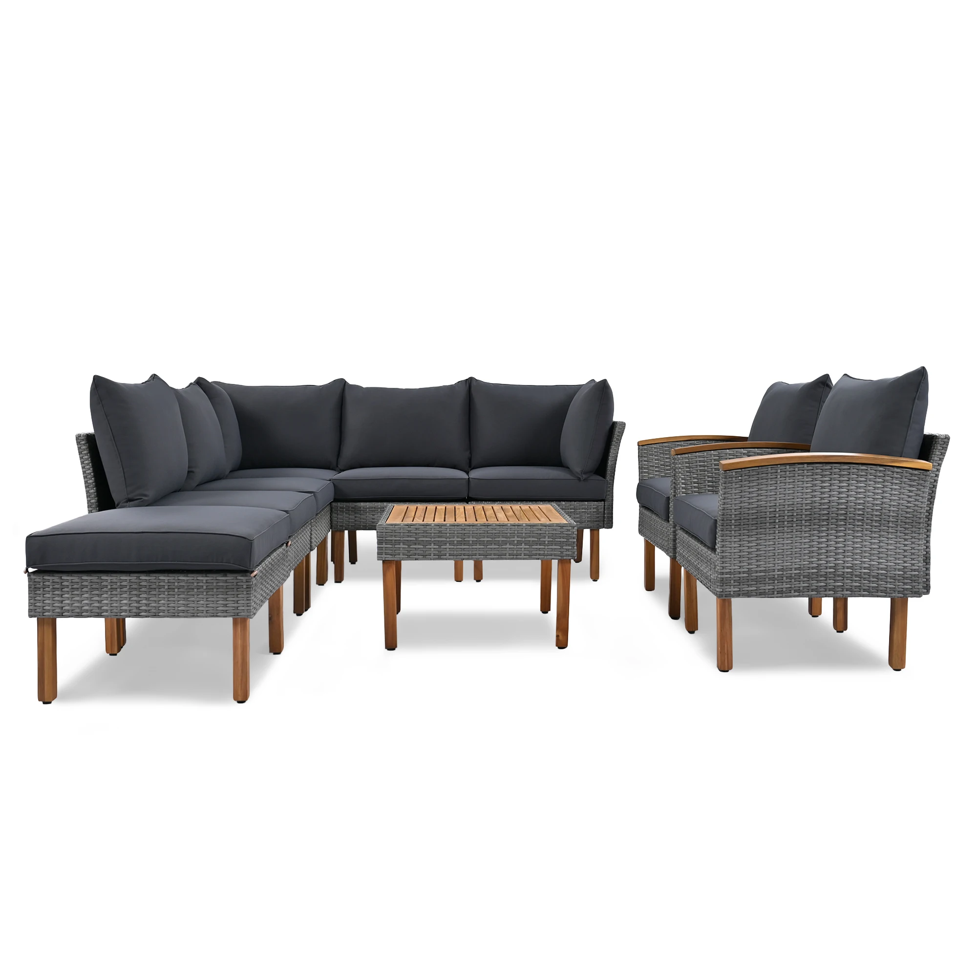 # Outdoor Conversation Set With Acacia Wood Legs And Tabletop,  Sectional Sofa Set