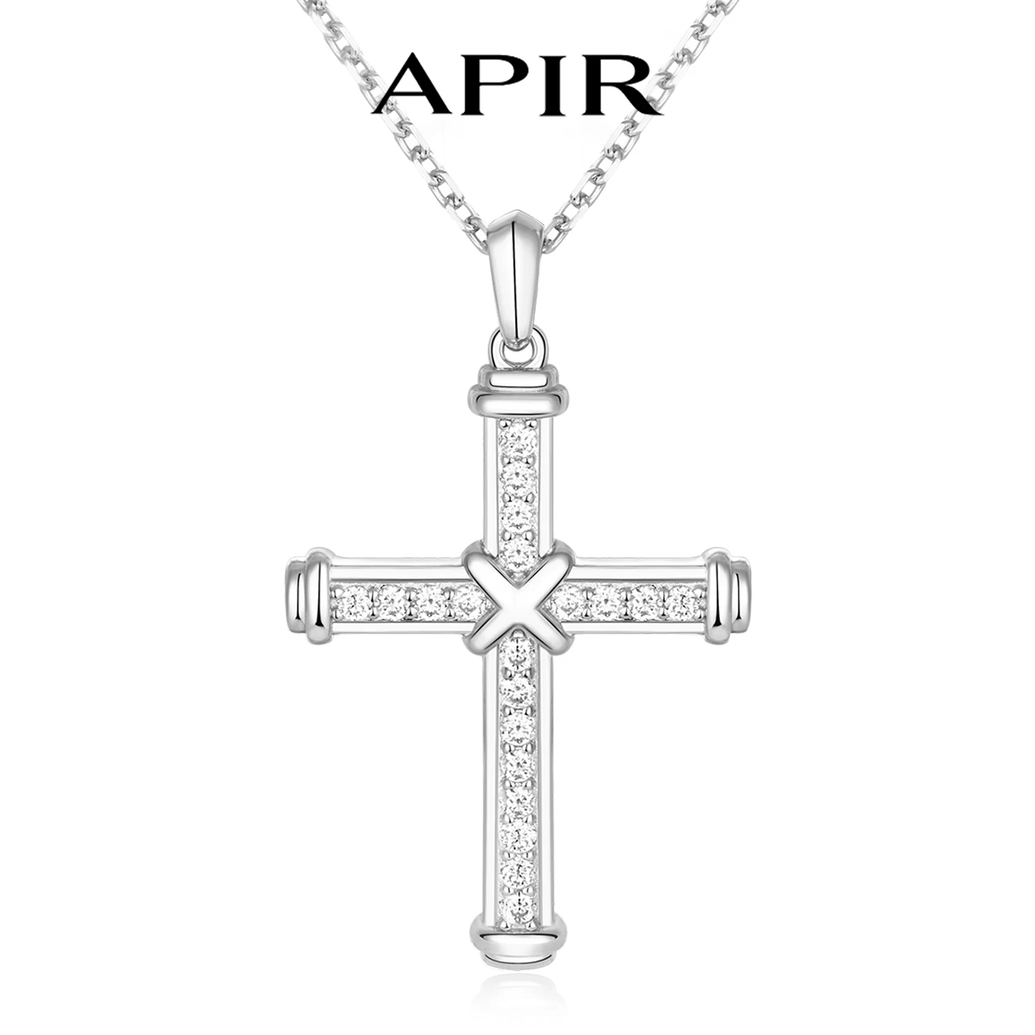 

APIR D Цвет VVS1 Ожерелье с крестом из муассанита, стерлинговое серебро 925 пробы, религиозные подвески, ожерелья для мужчин и женщин, ювелирные изделия, подарок