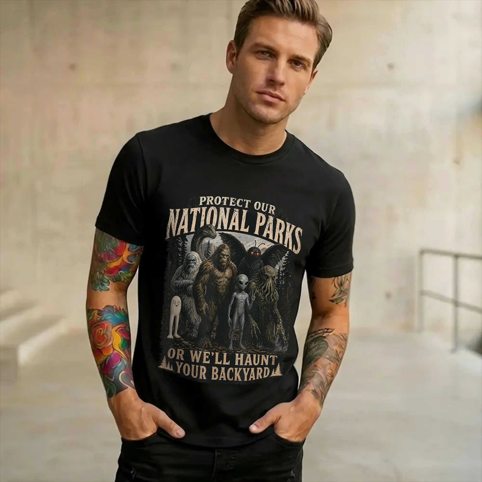 Men Women Graphic Protect Our National Parks Or We'll Haunt Your Backyard  T Shirt Tee Pure Cotton  T-shirts Clothing