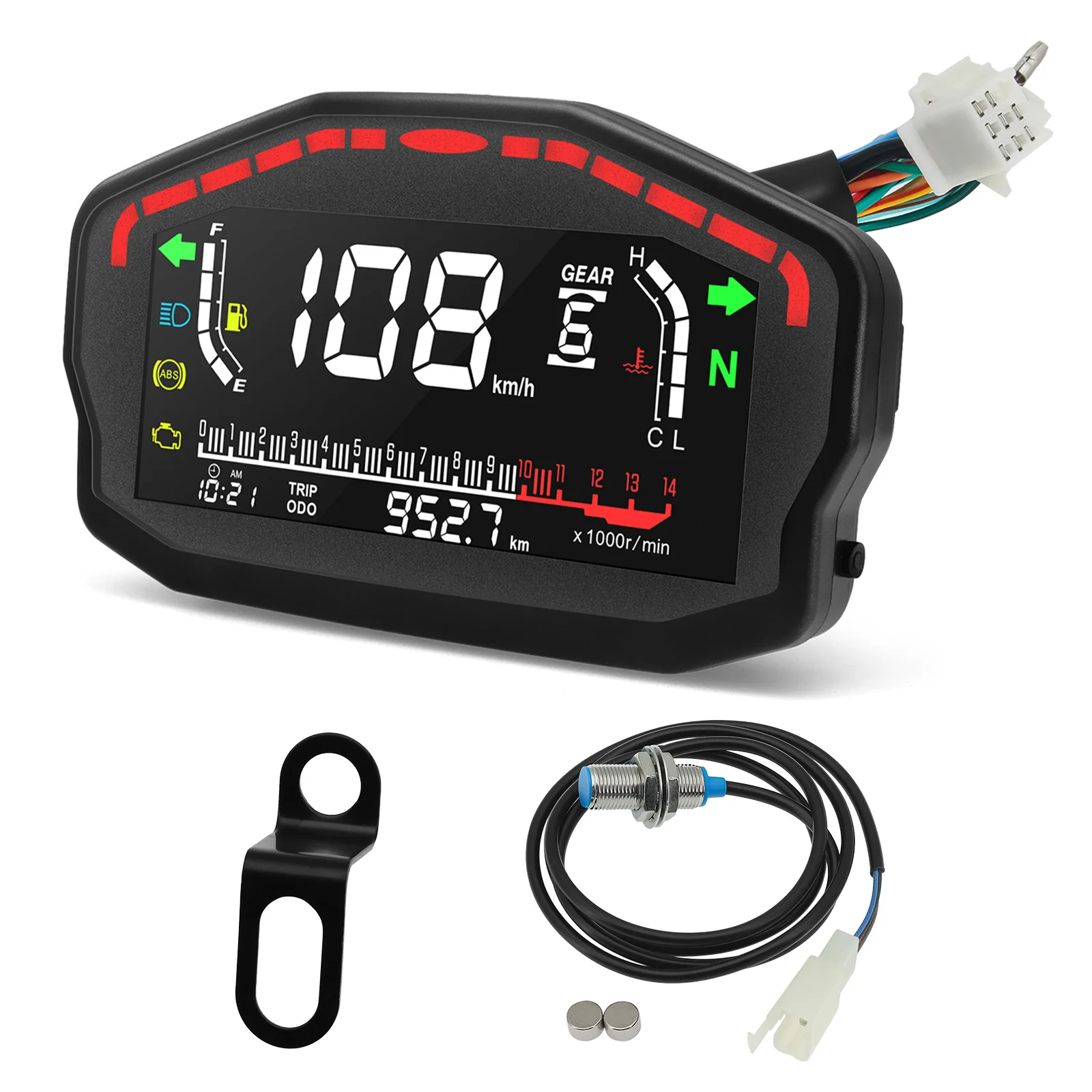 for1, 2,4 Cylinders Motorcycle Digital Board Dash Universal Motorbike Speedometer 0-14000r/min Odometer Gauge Gear Adjustable