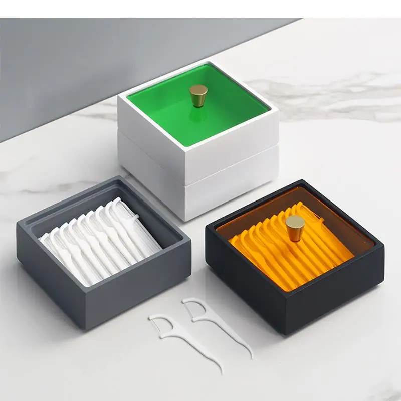 

Resin Cotton Swab Dental Floss Box Acrylic Lids Double Layer Toothpick Cotton Swab Storage Boxes Home Desktop Toothpick Holders