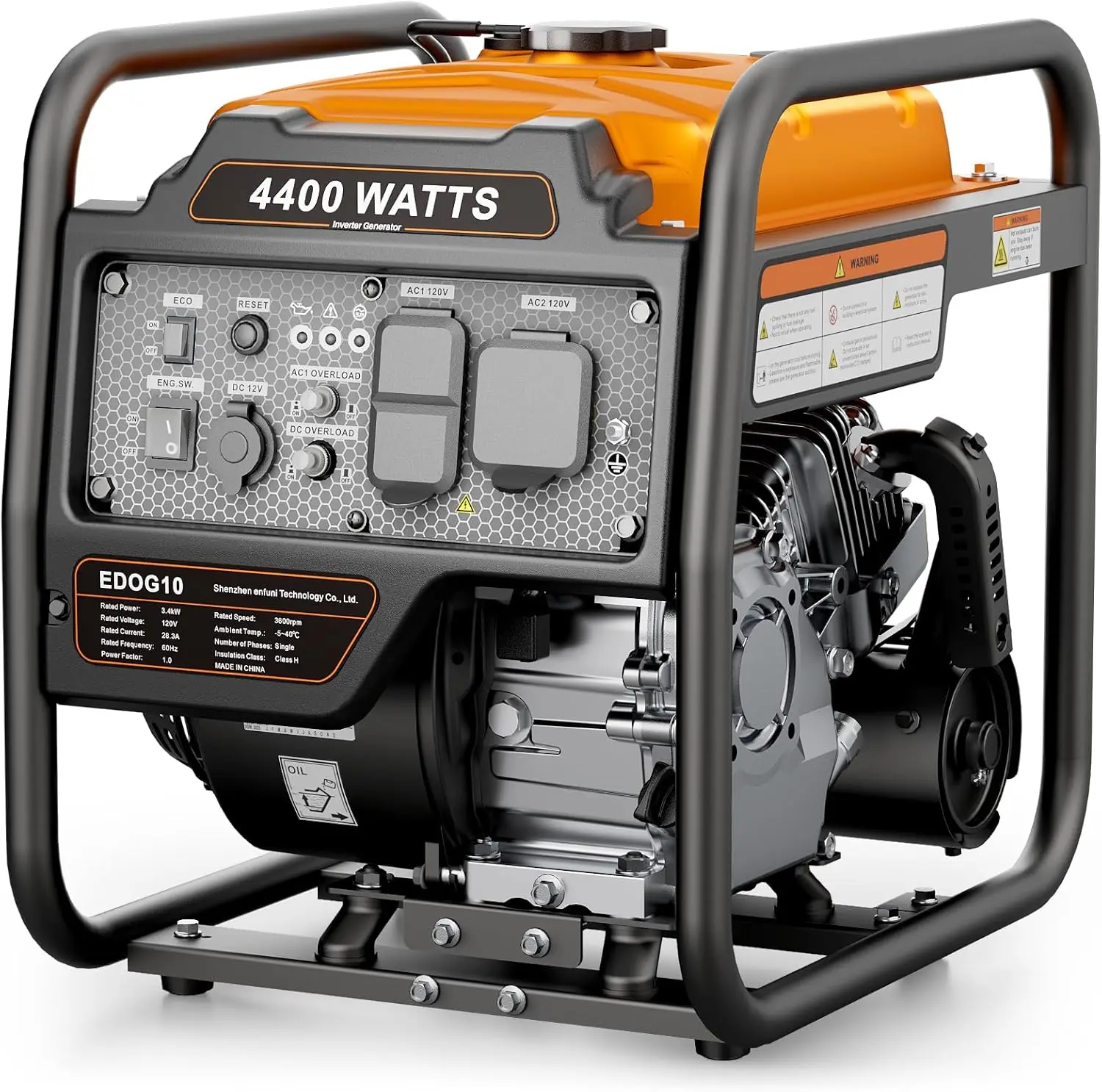 

4400-Watts Portable Inverter Generator, Open Frame Generator Gas Powered, Cold Start Technolog, with ECO Mode and Fuel Gauge