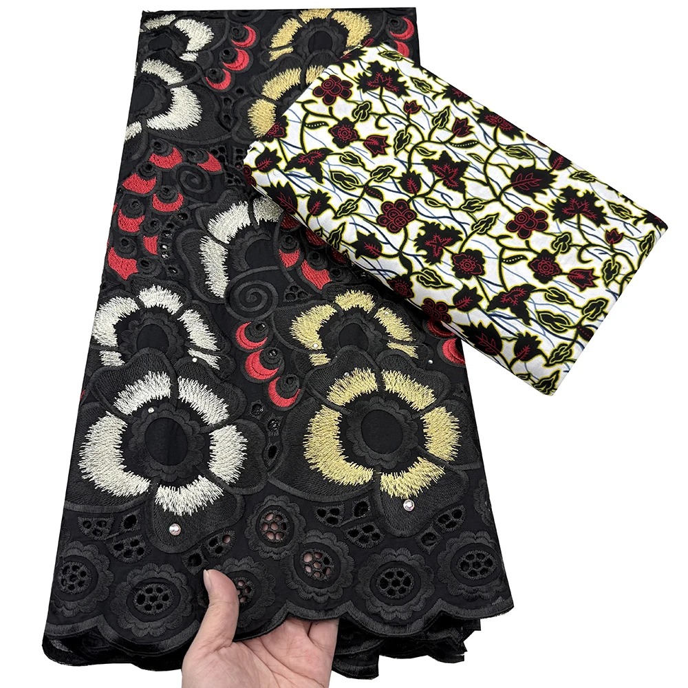 

2026 Newest African Cotton Lace Fabric 2.5+3 Yards Wax Fabric 100% Cotton Fabric For Sewing Women Dresses