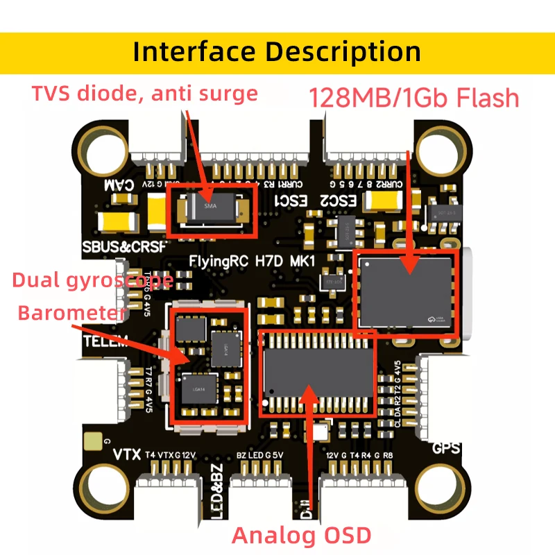 FlyingRC H7D MK1 H743 FPV Controllore di volo FC DPS310/SPL06 Versione Supporto Analogo/Digitale VTX BF/INAV/AP Firmware per RC FPV