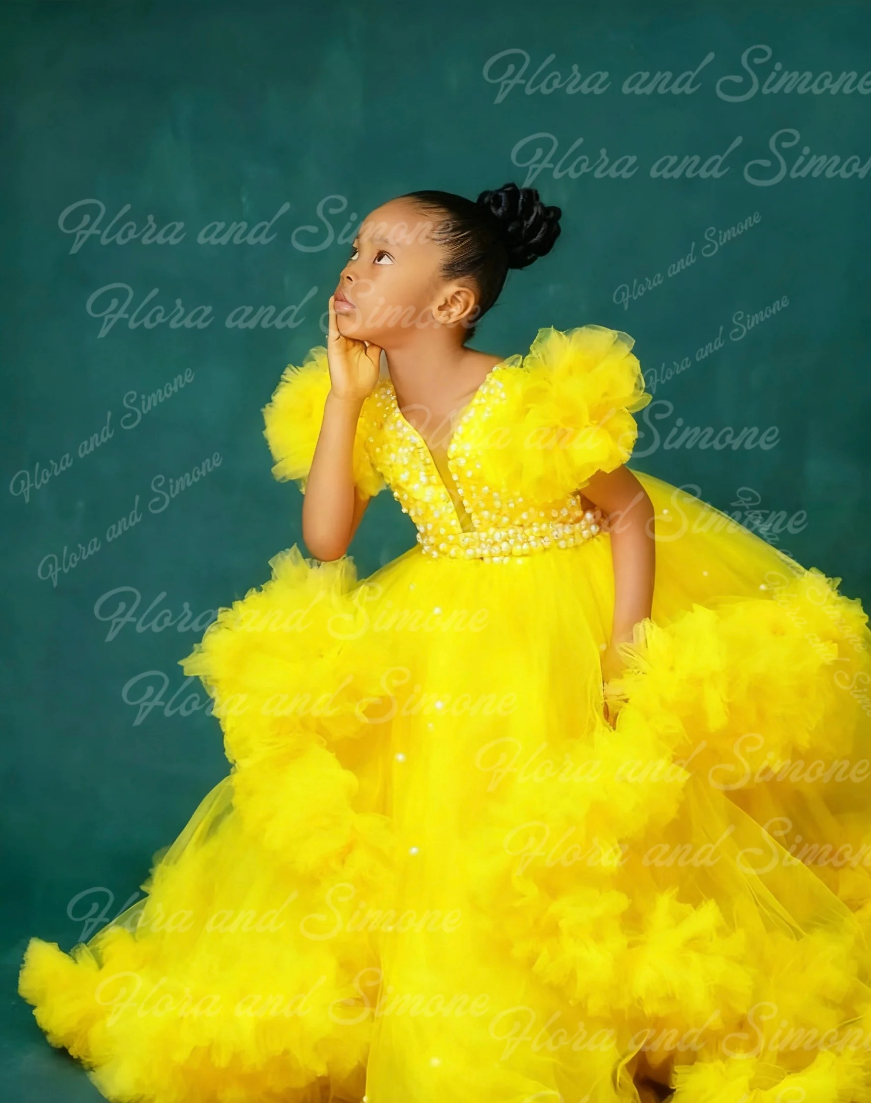 Vestido de niña de flores elegante rosa personalizado, tul esponjoso para ceremonias de boda, vestidos de fiesta de cumpleaños para niñas, vestidos de noche de baile