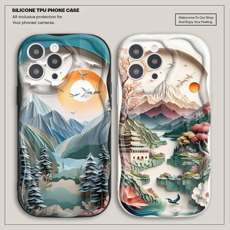 Paper Cute Landscape Creative Balloons Case For Apple iPhone 15 11 13 14 Pro Max 12 X XR XS Max 7 8 6 6S Plus Soft Phone Cover