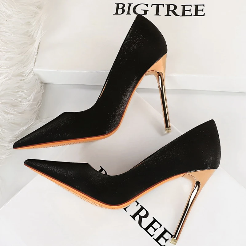 BIGTREE Shoes Fashion Women Pumps Satin Cloth Pumps Women Shoes Stiletto High Heels Wedding Shoes Women Heels Plus Size 42 43