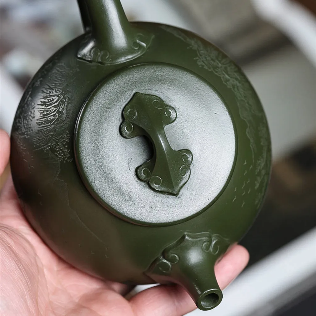 Imagem -06 - Handmade Esculpido Argila Roxa Chinês Bule Yixing Pot de Argila Roxa Paisagem Ruyi Pedra Concha Original Mina Argila Verde